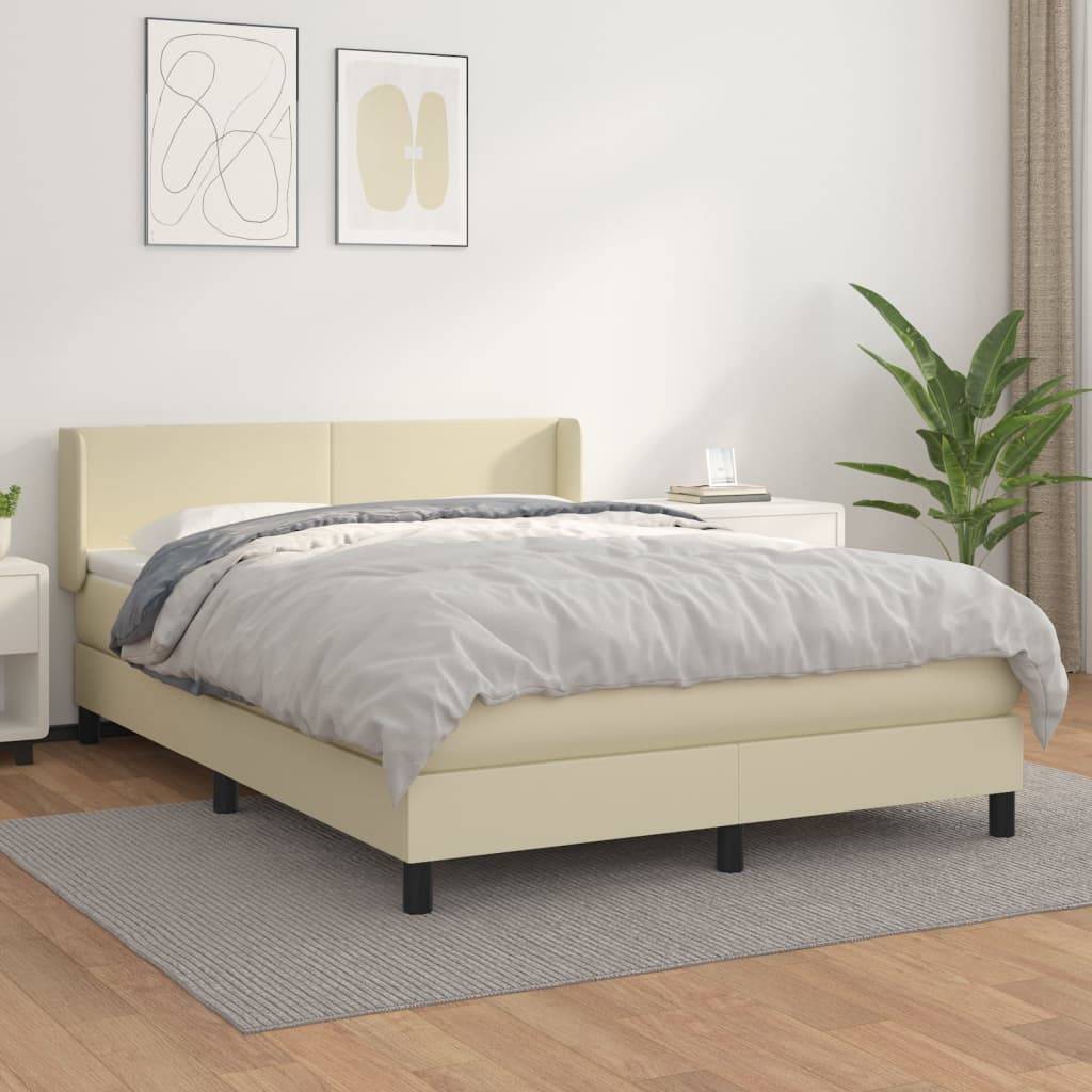 vidaXL Boxspringbett mit Matratze Creme 140x200 cm Kunstleder