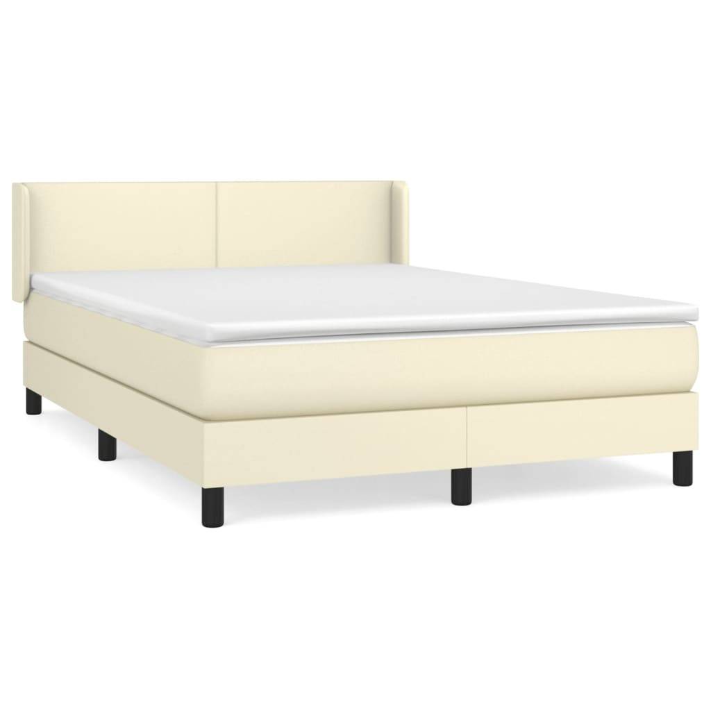 vidaXL Boxspringbett mit Matratze Creme 140x200 cm Kunstleder