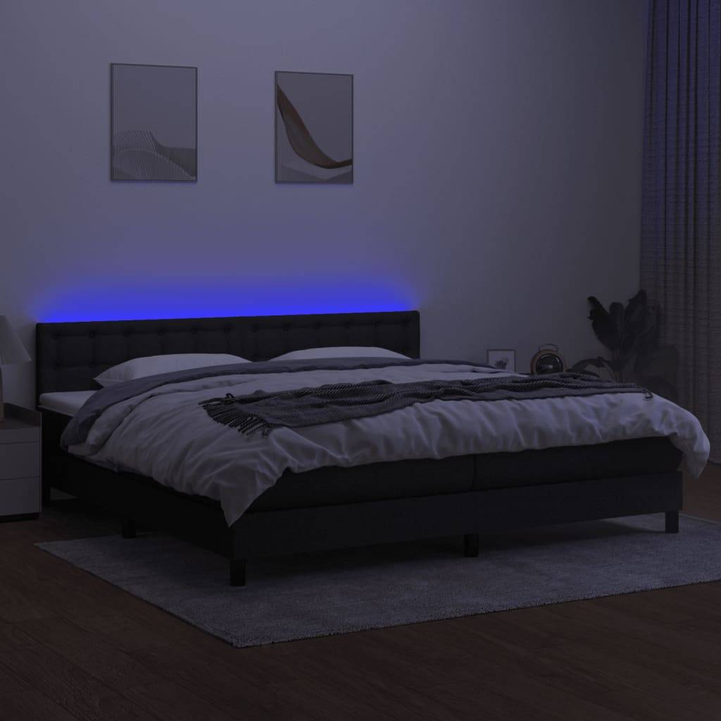 vidaXL Boxspringbett mit Matratze & LED Schwarz 200x200 cm Stoff