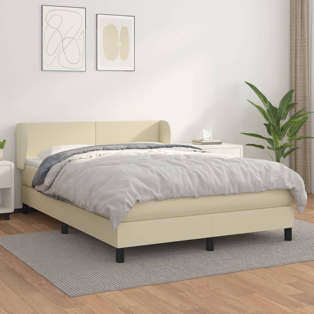 vidaXL Boxspringbett mit Matratze Creme 140x200 cm Kunstleder