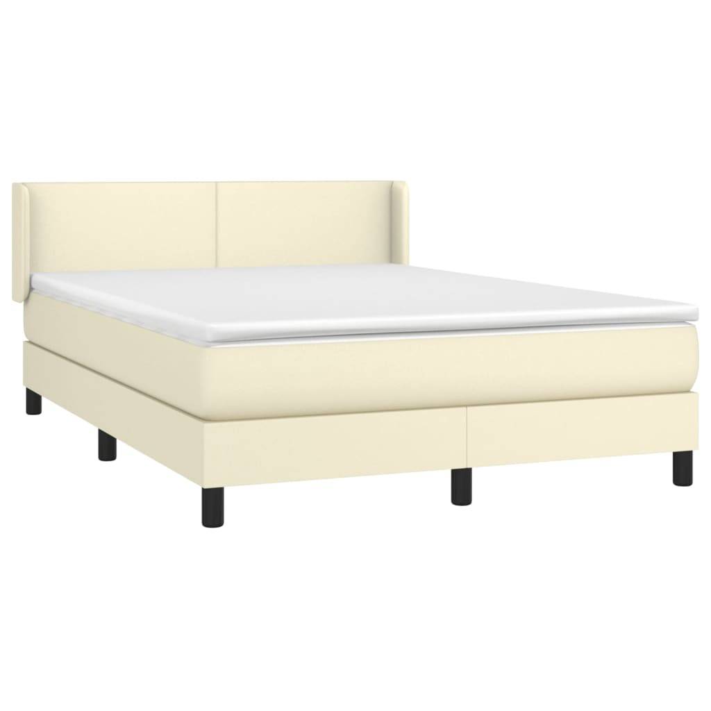 vidaXL Boxspringbett mit Matratze Creme 140x200 cm Kunstleder