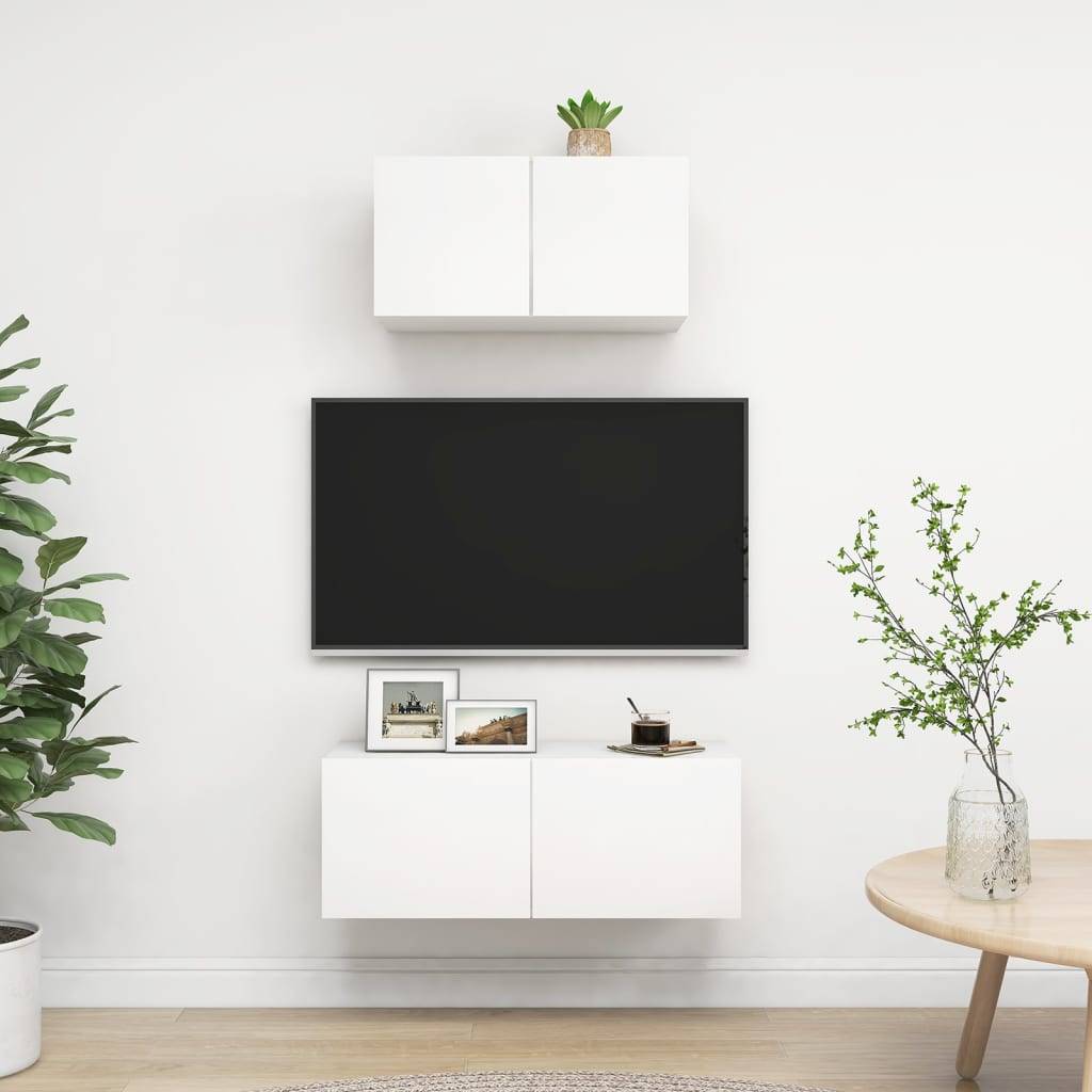 vidaXL 2-tlg. TV-Schrank-Set Weiß Holzwerkstoff