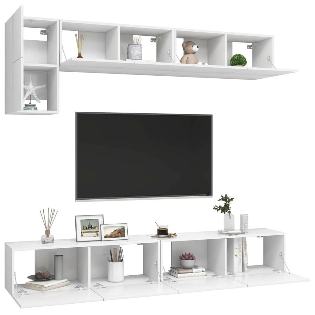 vidaXL 5-tlg. TV-Schrank-Set Weiß Holzwerkstoff
