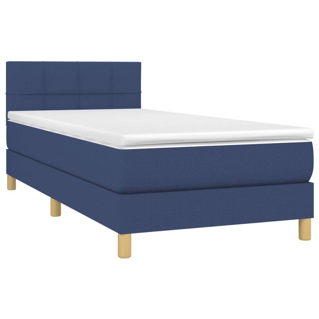 vidaXL Boxspringbett mit Matratze & LED Blau 100x200 cm Stoff
