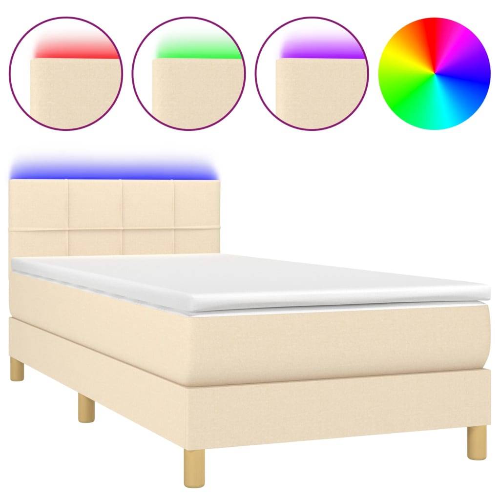 vidaXL Boxspringbett mit Matratze & LED Creme 100x200 cm Stoff