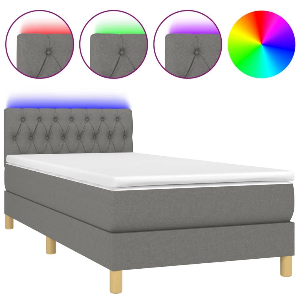 vidaXL Boxspringbett mit Matratze & LED Dunkelgrau 90x200 cm Stoff