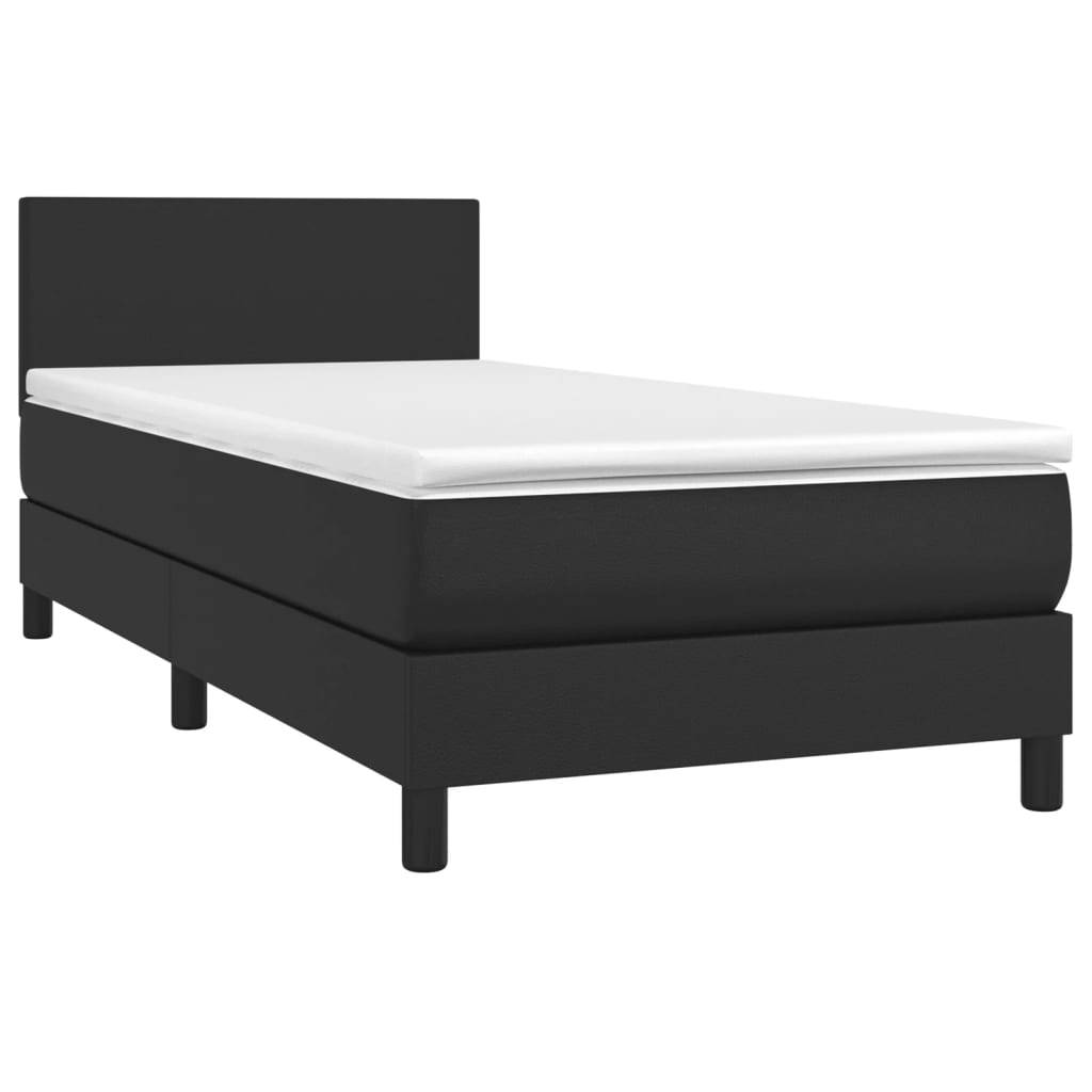 vidaXL Boxspringbett mit Matratze & LED Schwarz 100x200 cm Kunstleder