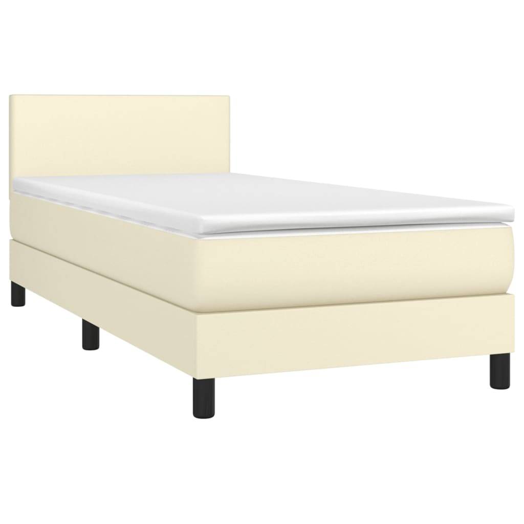 vidaXL Boxspringbett mit Matratze & LED Creme 100x200 cm Kunstleder