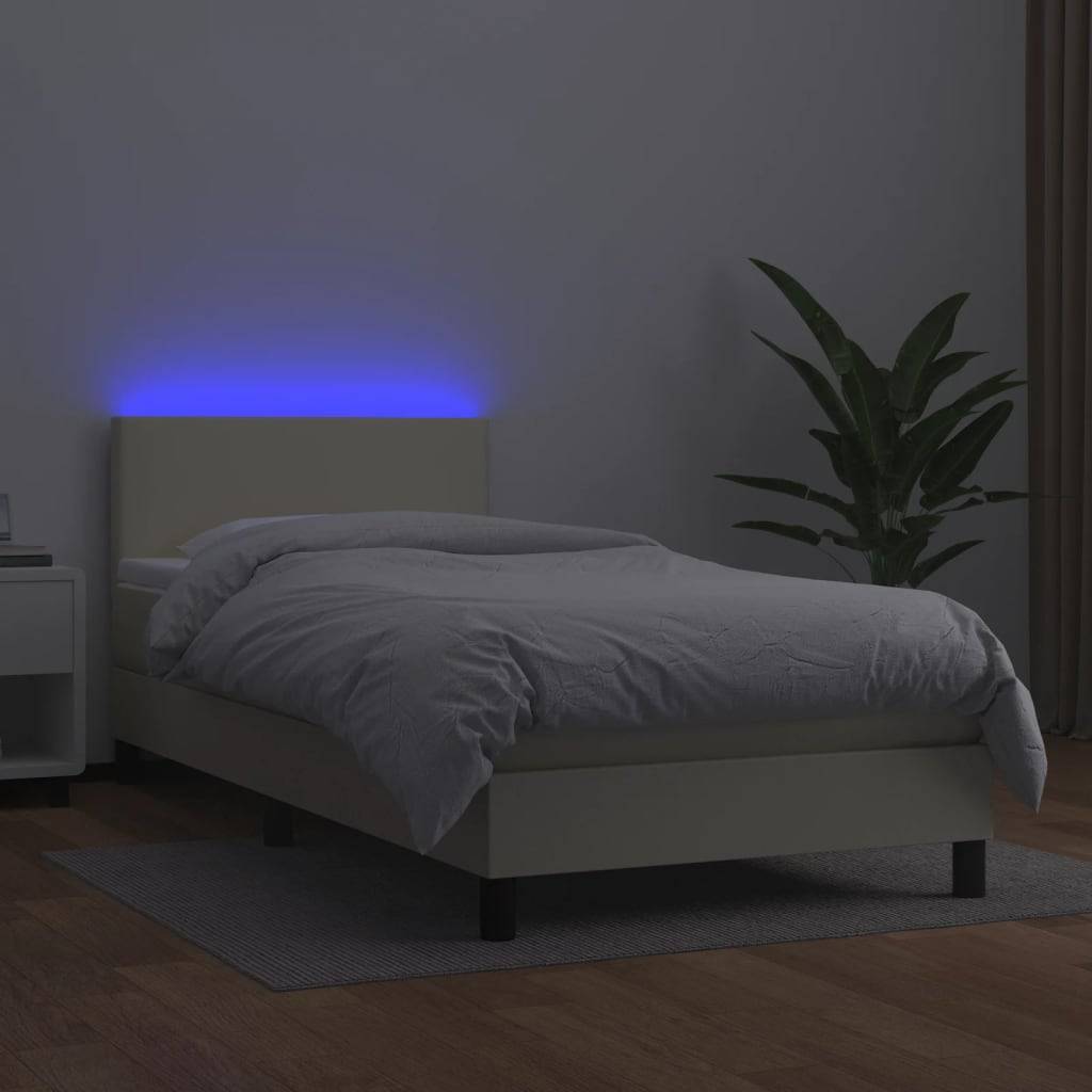 vidaXL Boxspringbett mit Matratze & LED Creme 100x200 cm Kunstleder