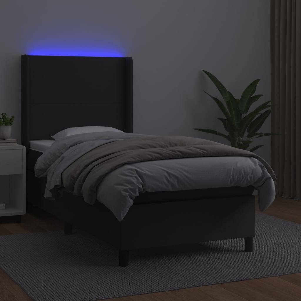 vidaXL Boxspringbett mit Matratze & LED Schwarz 80x200 cm Kunstleder
