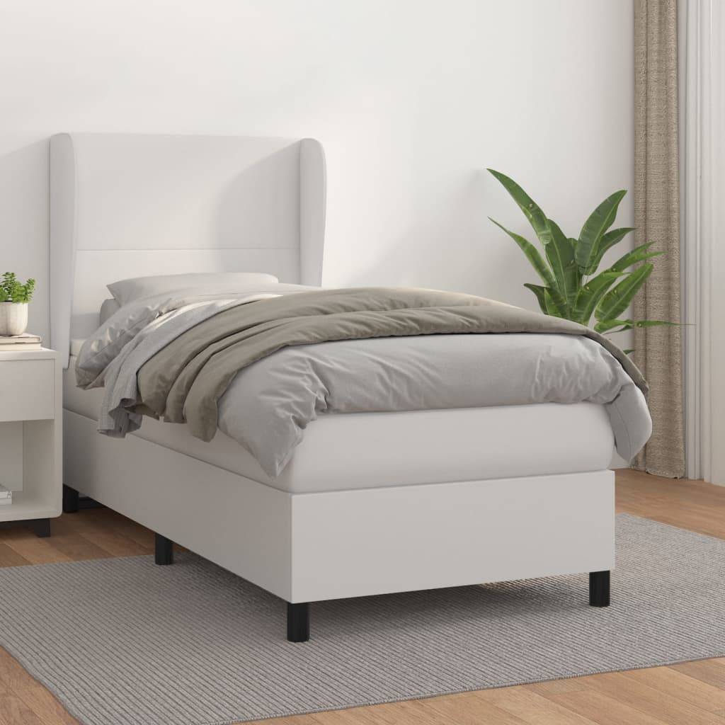 vidaXL Boxspringbett mit Matratze Weiß 90x190 cm Kunstleder