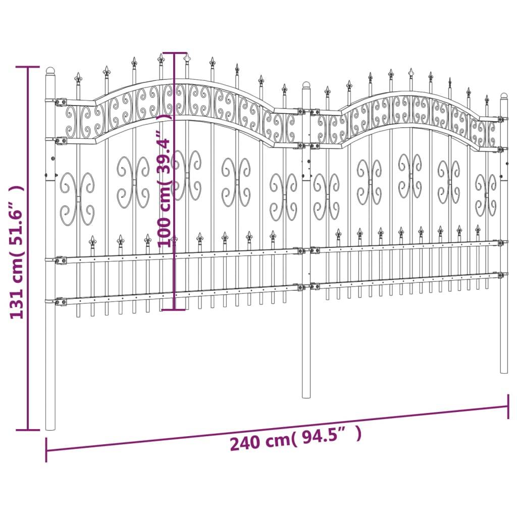 vidaXL Gartenzaun mit Speerspitze Schwarz 240 x 100 cm Pulverbeschichteter Stahl