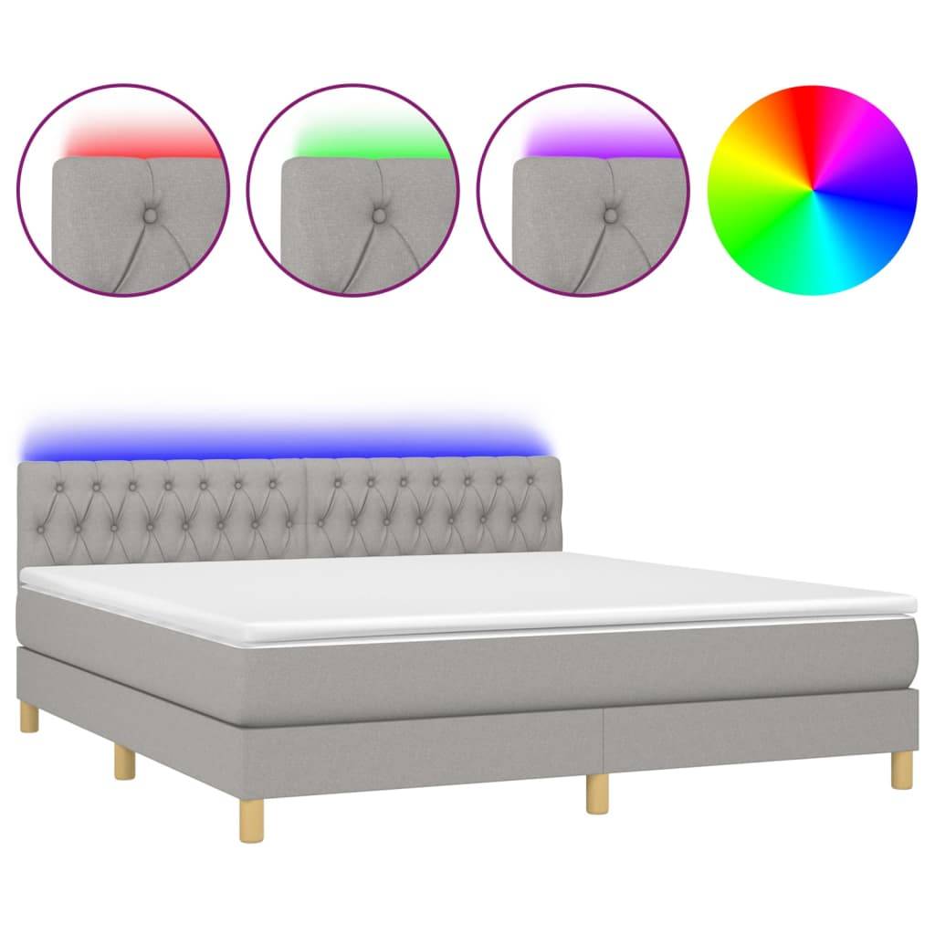 vidaXL Boxspringbett mit Matratze & LED Hellgrau 180x200 cm Stoff