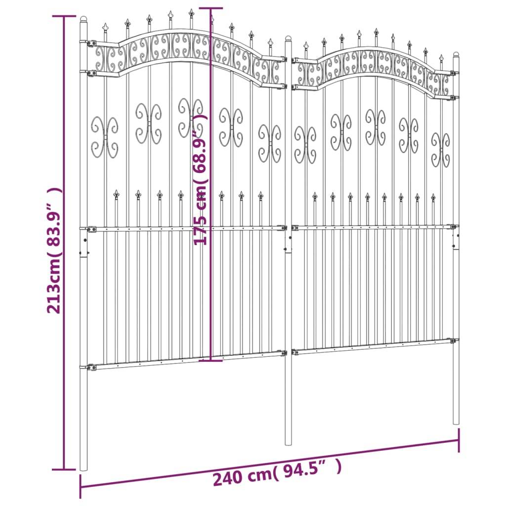 vidaXL Gartenzaun mit Speerspitzen Schwarz 222 cm Stahl