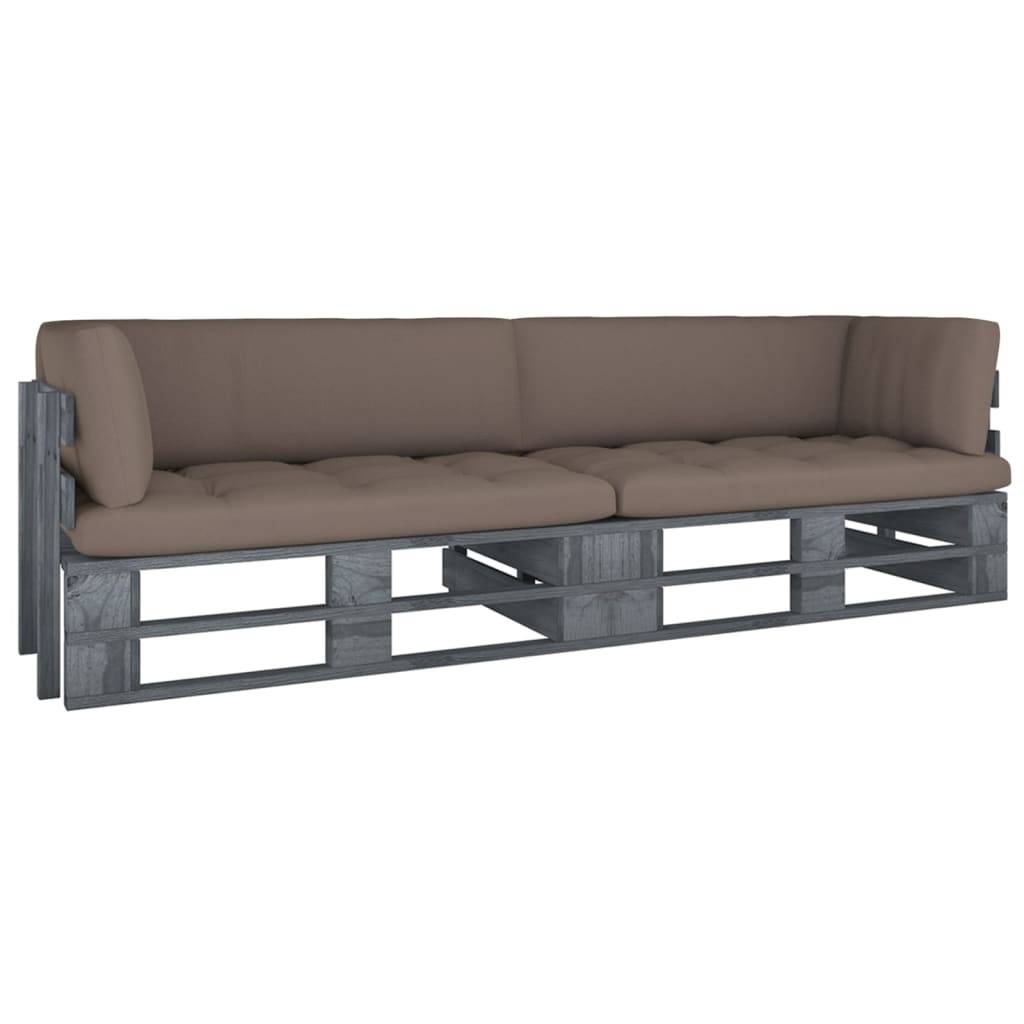 vidaXL 2-Sitzer-Palettensofa mit Kissen Grau Imprägniertes Kiefernholz