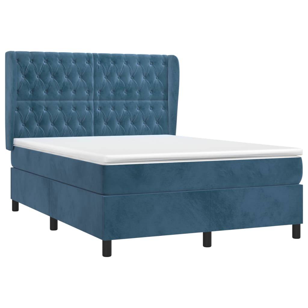 vidaXL Boxspringbett mit Matratze Dunkelblau 140x200 cm Samt