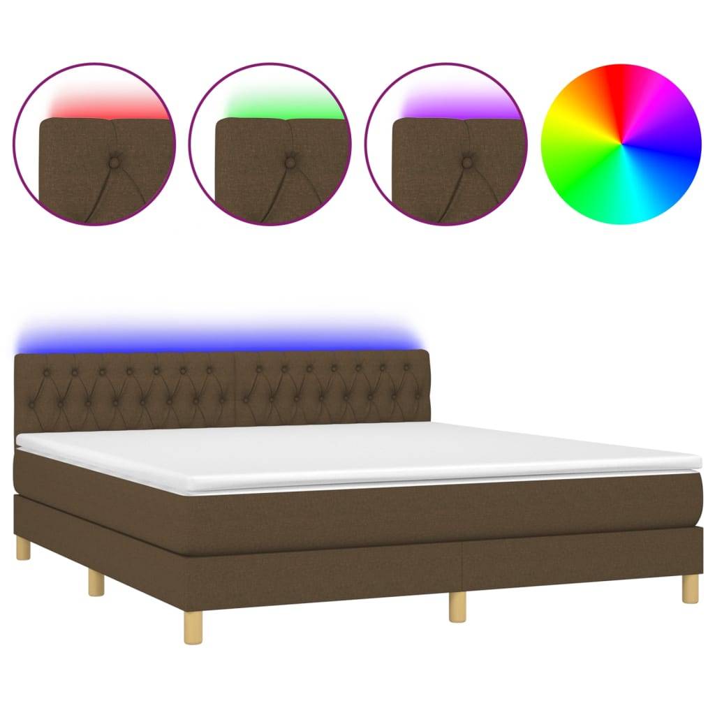 vidaXL Boxspringbett mit Matratze & LED Dunkelbraun 160x200 cm Stoff