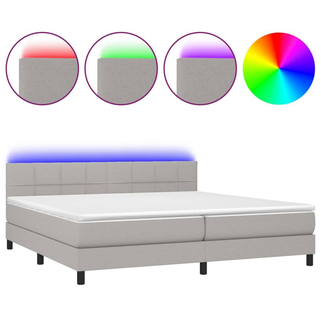 vidaXL Boxspringbett mit Matratze & LED Hellgrau 200x200 cm Stoff