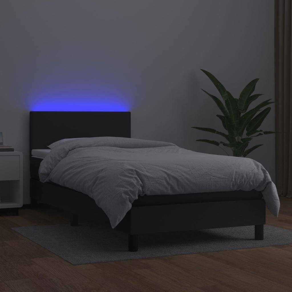 vidaXL Boxspringbett mit Matratze & LED Schwarz 100x200 cm Kunstleder