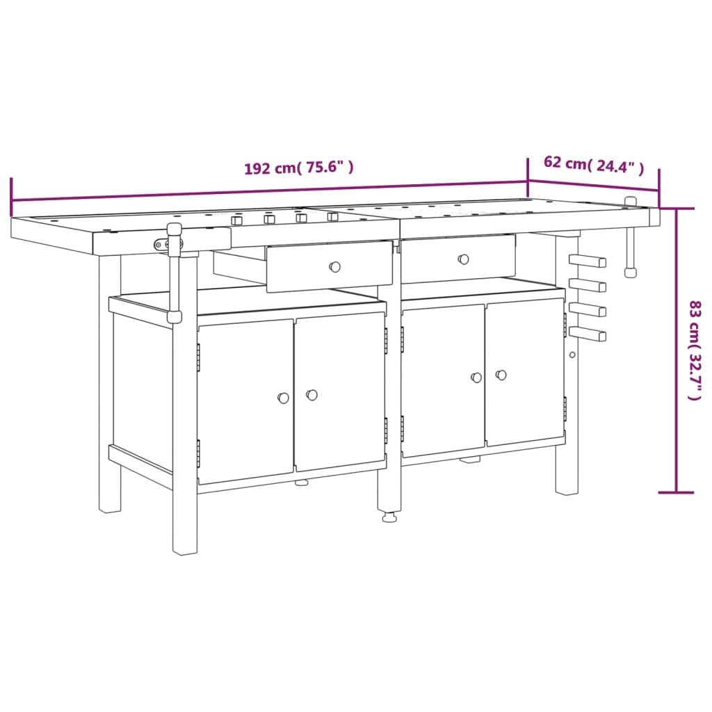 vidaXL Werkbank mit Schubladen Schraubstöcken 192x62x83 cm Akazienholz