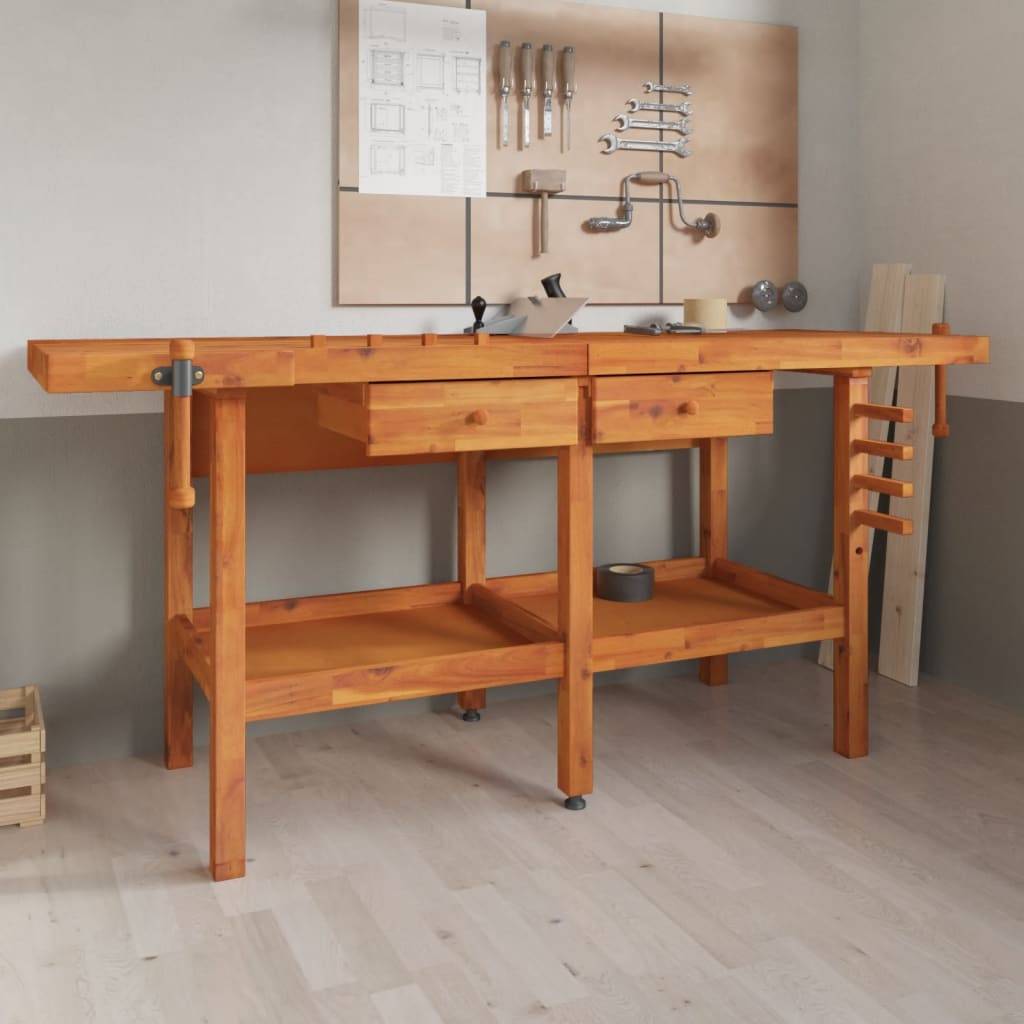 vidaXL Werkbank mit Schubladen Schraubstöcken 192x62x83 cm Akazienholz