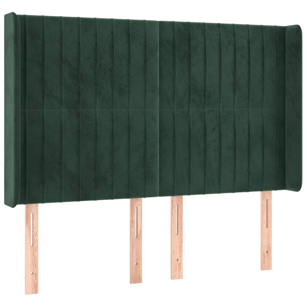 vidaXL LED Kopfteil Dunkelgrün 147x16x118/128 cm Samt