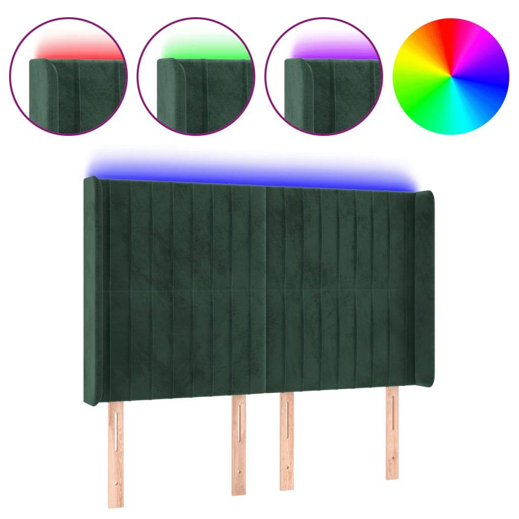 vidaXL LED Kopfteil Dunkelgrün 147x16x118/128 cm Samt