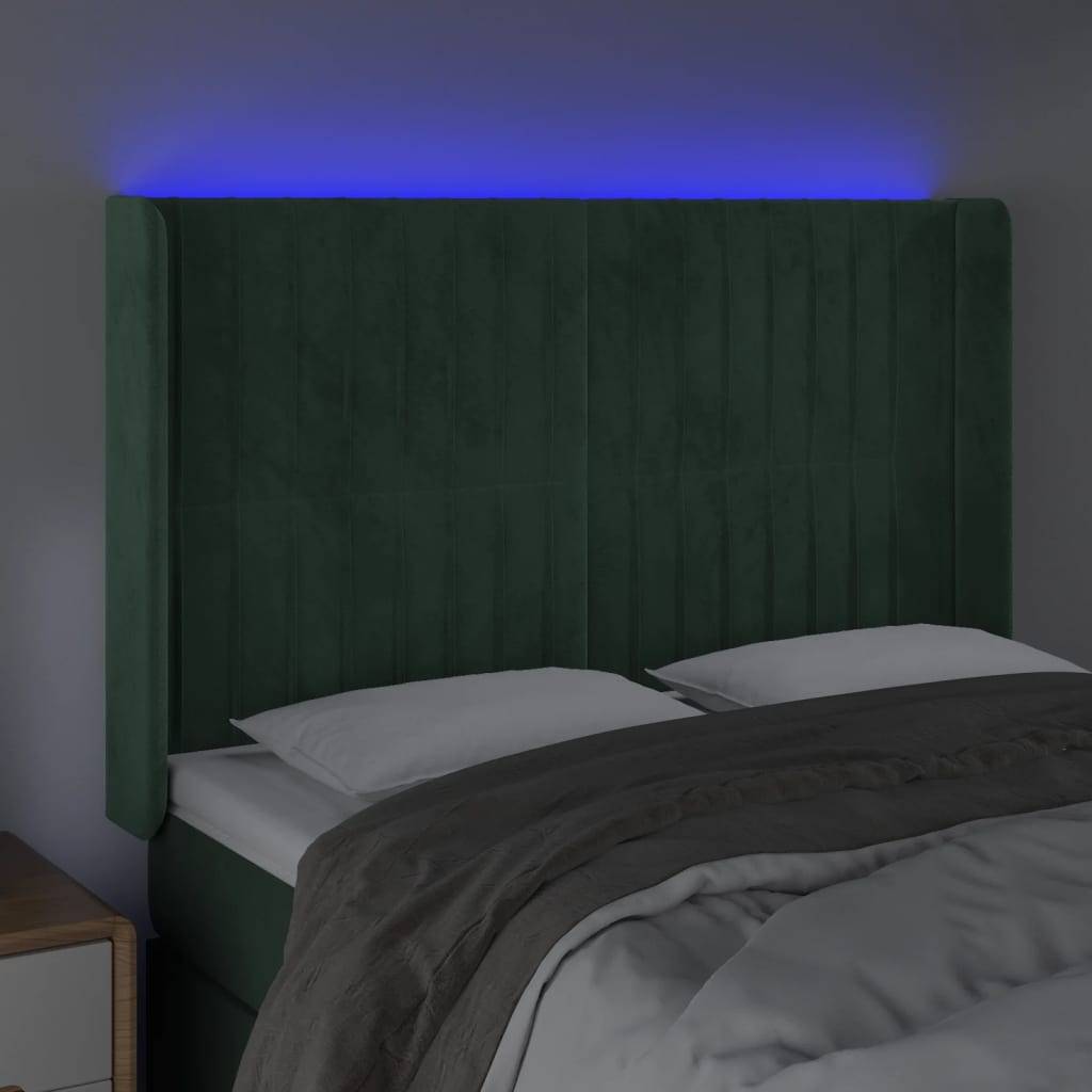 vidaXL LED Kopfteil Dunkelgrün 147x16x118/128 cm Samt
