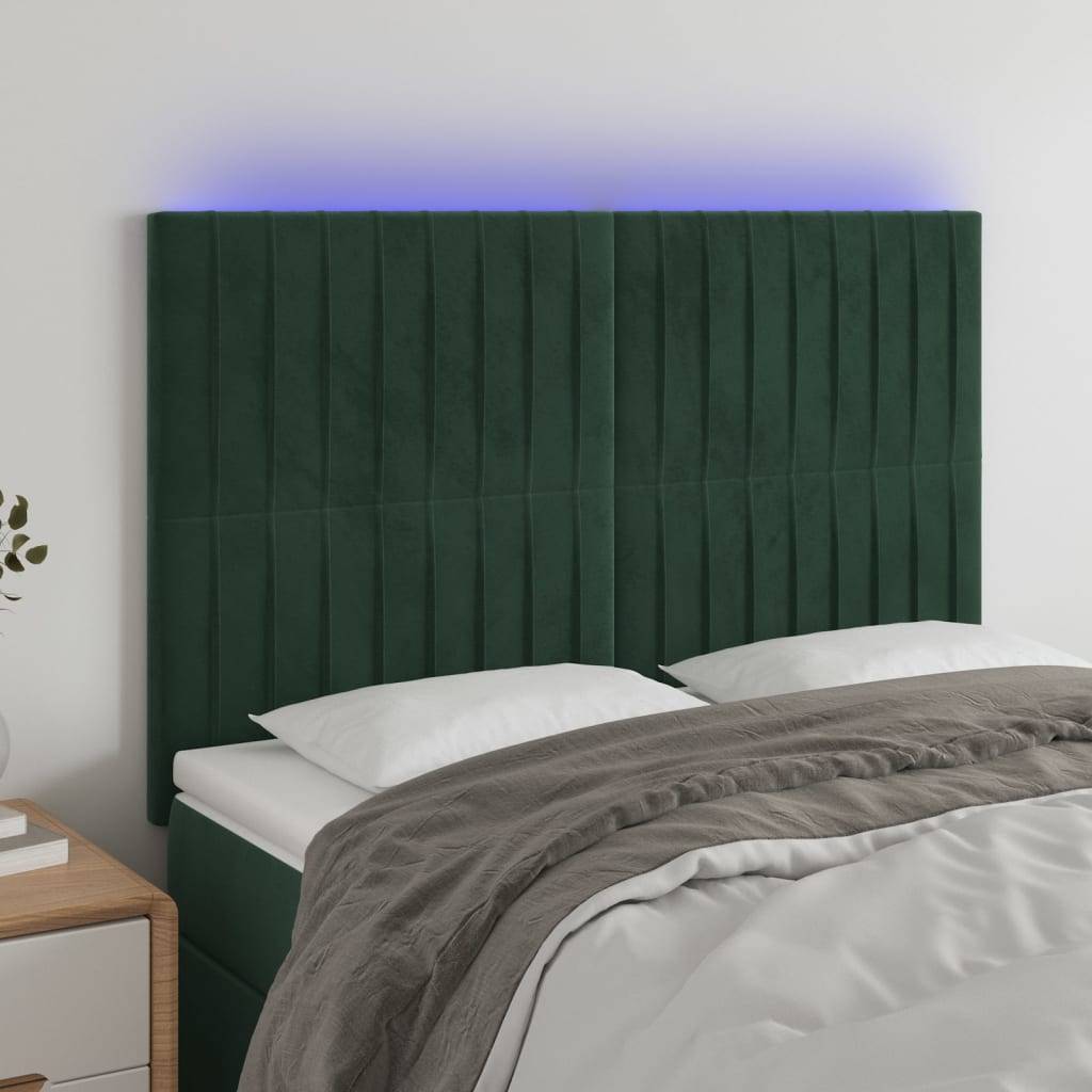 vidaXL LED Kopfteil Dunkelgrün 144x5x118/128 cm Samt