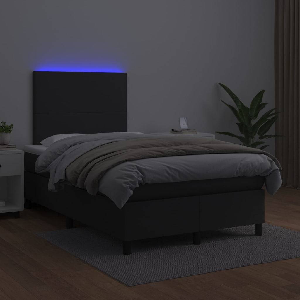 vidaXL Boxspringbett mit Matratze & LED Schwarz 120x200 cm Kunstleder
