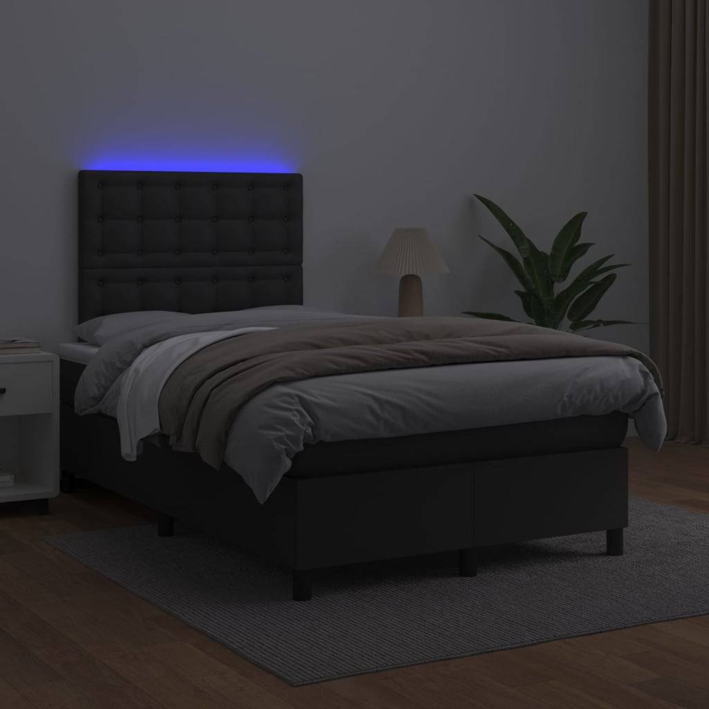 vidaXL Boxspringbett mit Matratze & LED Schwarz 120x200 cm Kunstleder