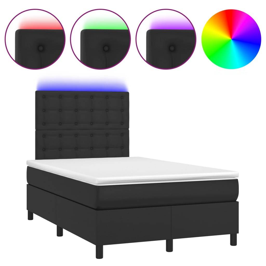 vidaXL Boxspringbett mit Matratze & LED Schwarz 120x200 cm Kunstleder