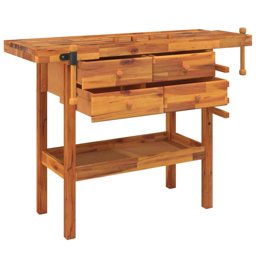 vidaXL Werkbank mit Schubladen Schraubstöcken 124x52x83 cm Akazienholz
