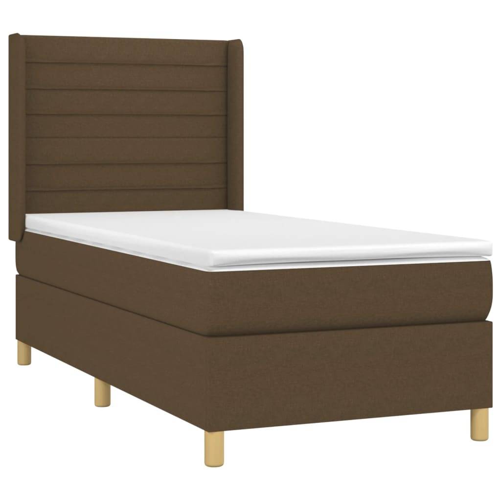 vidaXL Boxspringbett mit Matratze & LED Dunkelbraun 90x190 cm Stoff