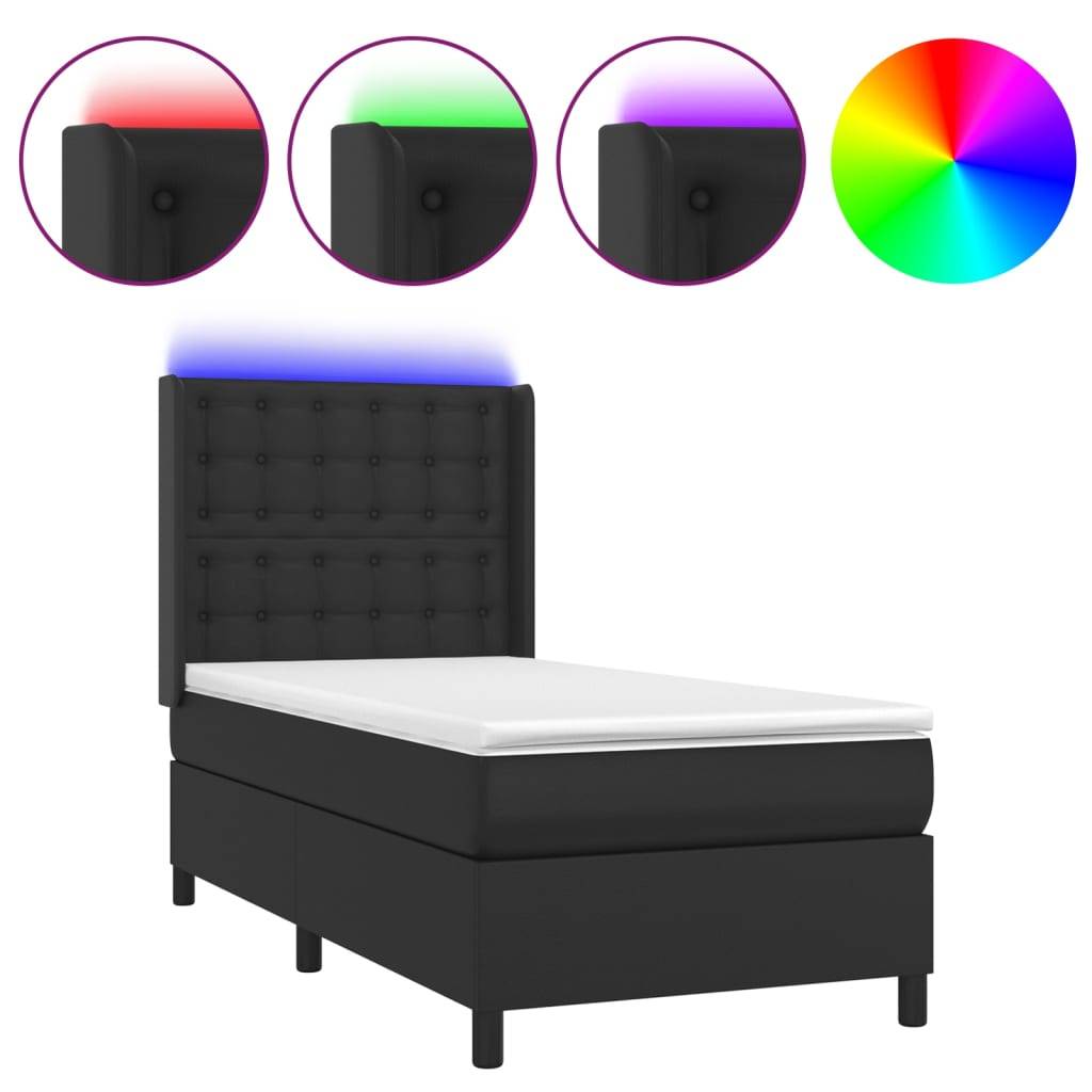 vidaXL Boxspringbett mit Matratze & LED Schwarz 100x200 cm Kunstleder