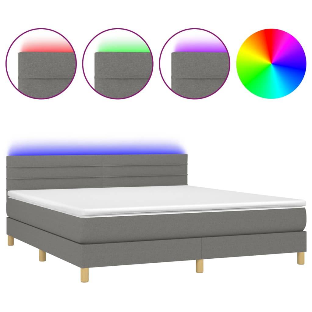 vidaXL Boxspringbett mit Matratze & LED Dunkelgrau 160x200 cm Stoff