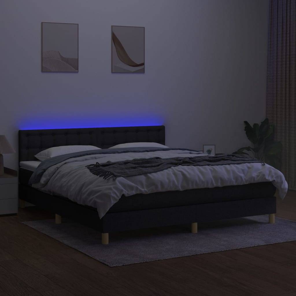 vidaXL Boxspringbett mit Matratze & LED Schwarz 180x200 cm Stoff