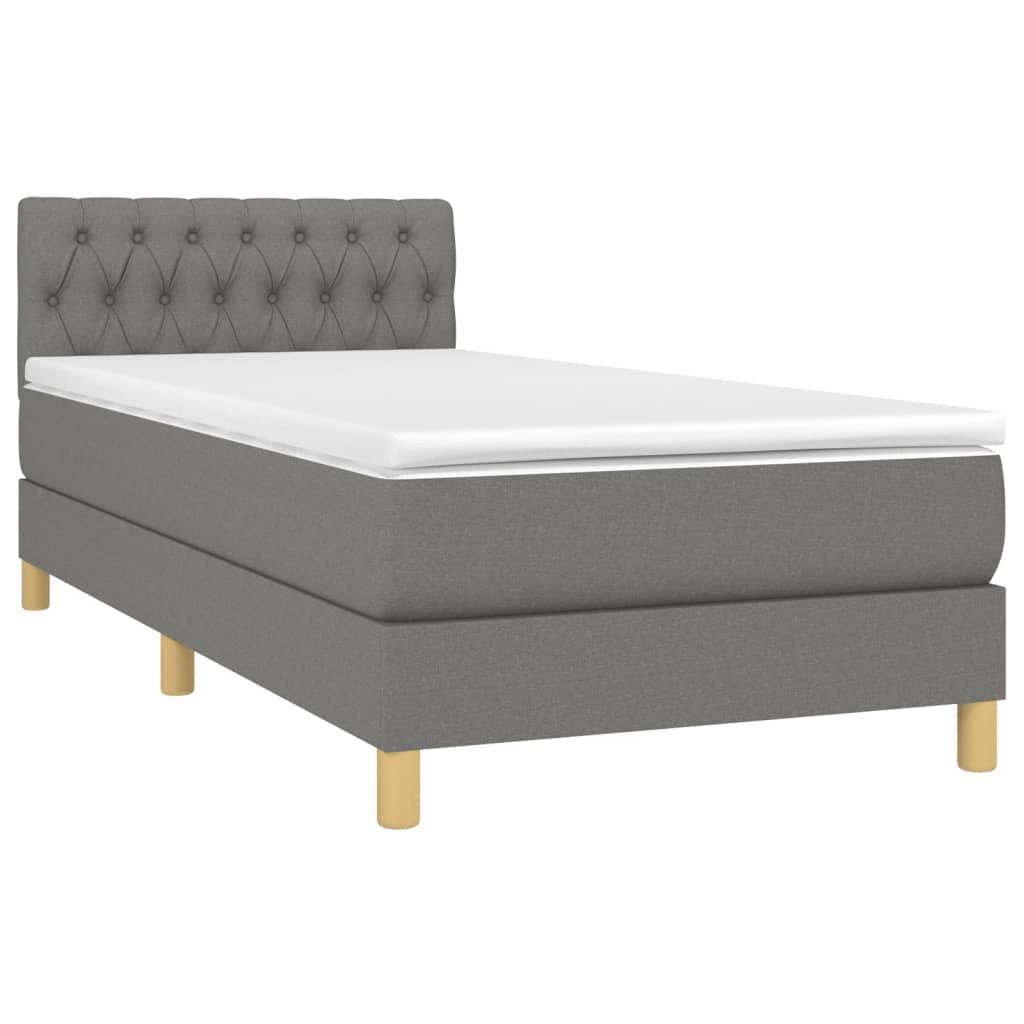 vidaXL Boxspringbett mit Matratze & LED Dunkelgrau 90x200 cm Stoff