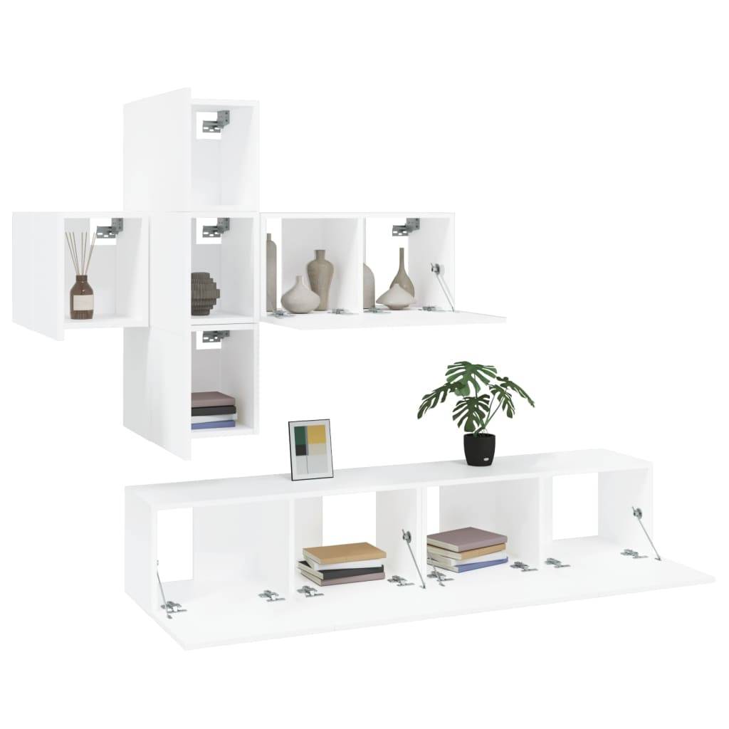 vidaXL 7-tlg. TV-Schrank-Set Weiß Holzwerkstoff