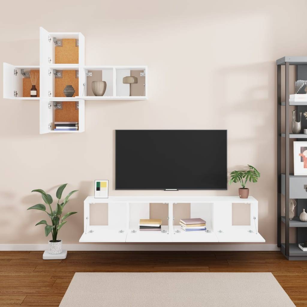 vidaXL 7-tlg. TV-Schrank-Set Weiß Holzwerkstoff