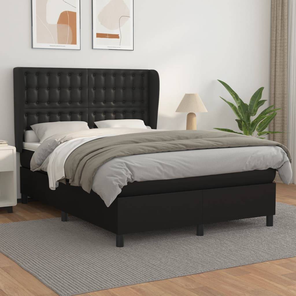 vidaXL Boxspringbett mit Matratze Schwarz 140x190 cm Kunstleder