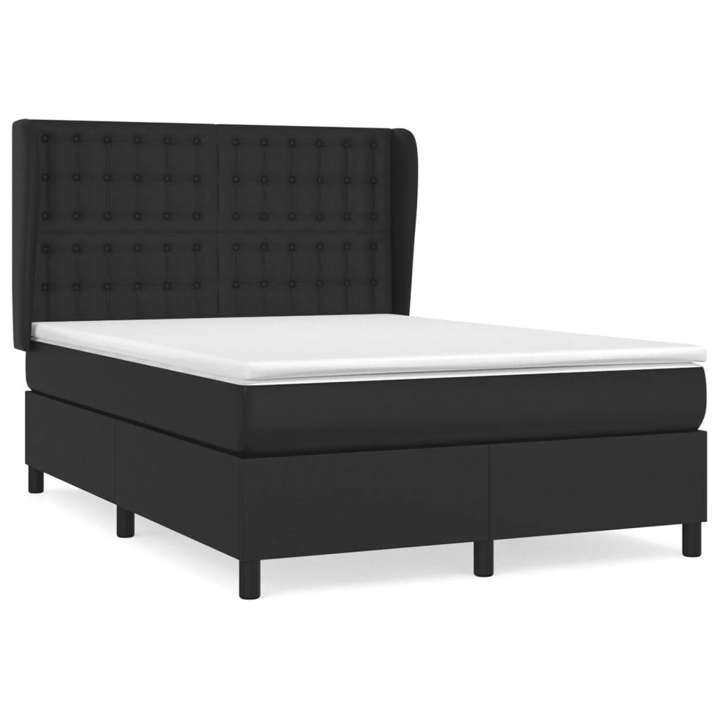 vidaXL Boxspringbett mit Matratze Schwarz 140x190 cm Kunstleder