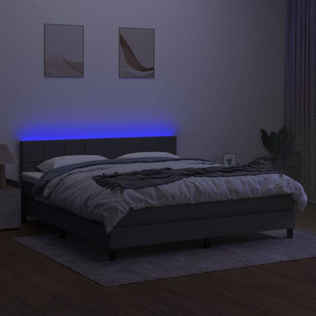 vidaXL Boxspringbett mit Matratze &amp; LED Dunkelgrau 180x200 cm Stoff