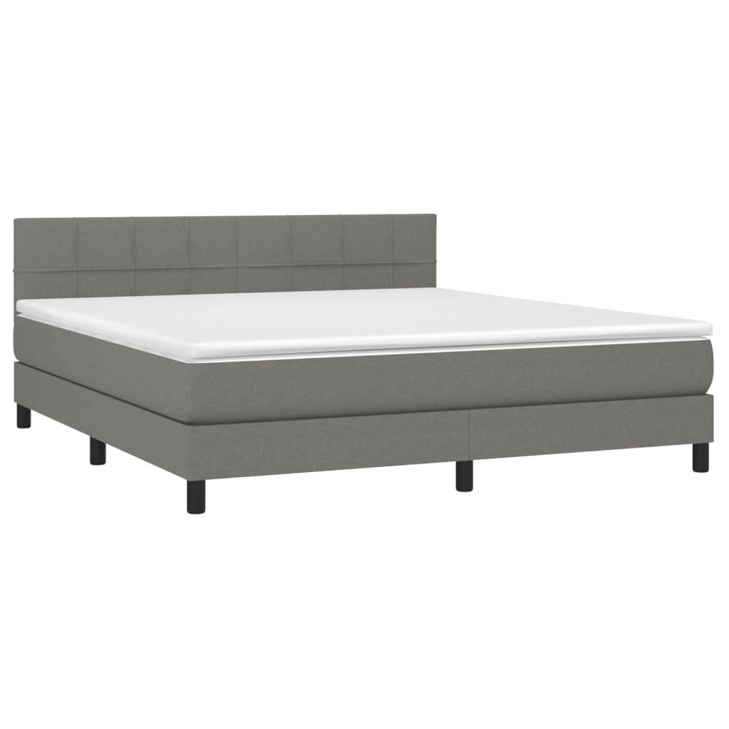 vidaXL Boxspringbett mit Matratze &amp; LED Dunkelgrau 180x200 cm Stoff
