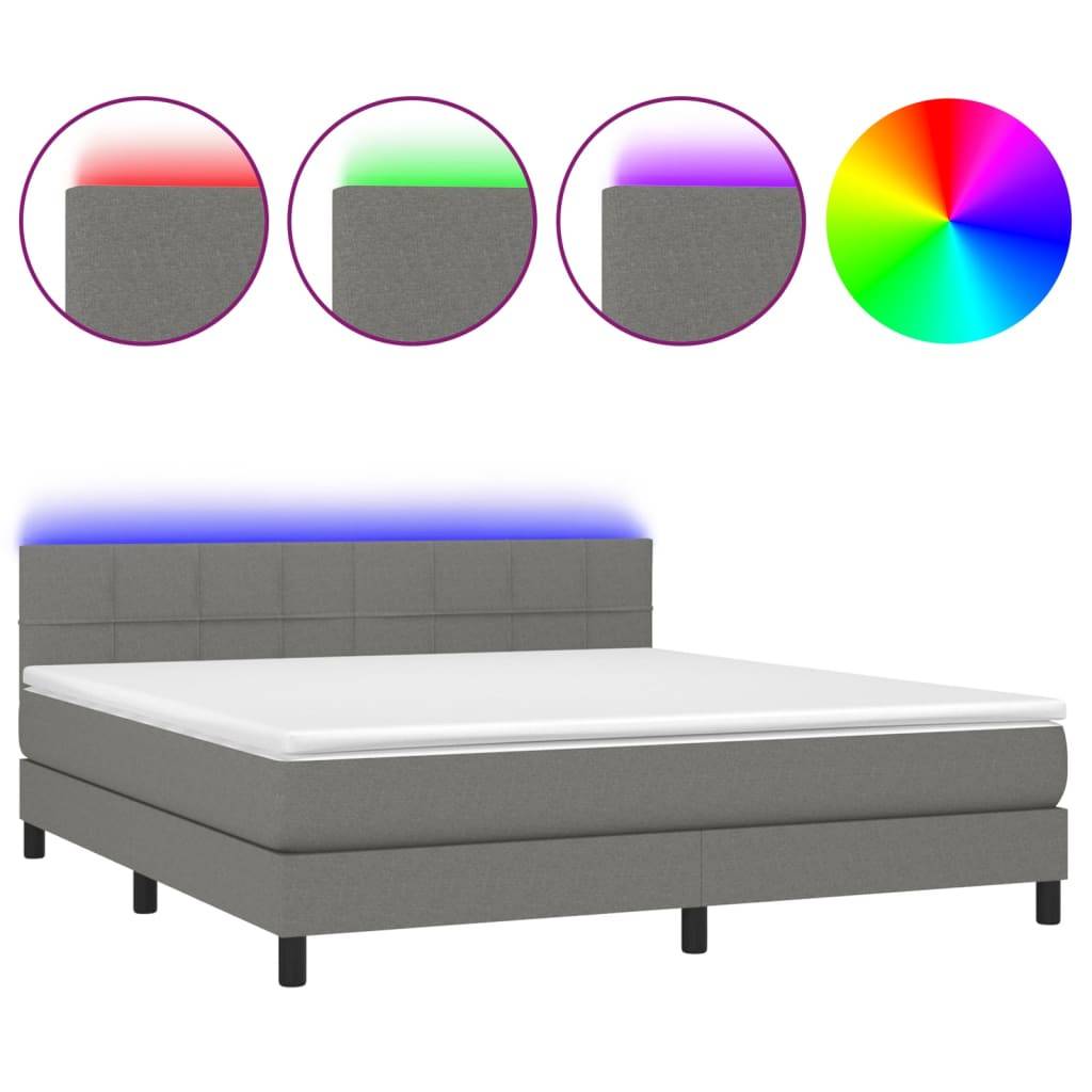 vidaXL Boxspringbett mit Matratze &amp; LED Dunkelgrau 180x200 cm Stoff