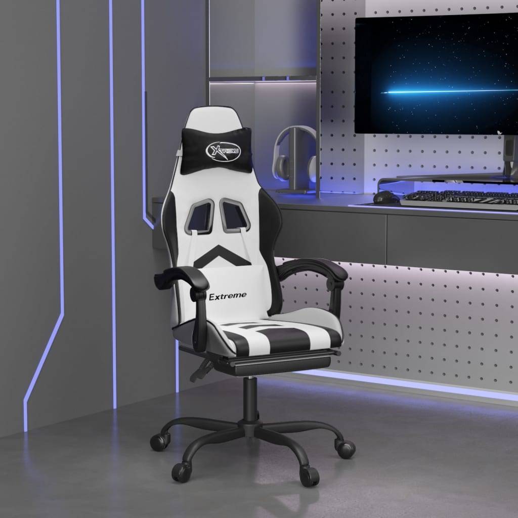 vidaXL Gaming-Stuhl mit Fußstütze Weiß und Schwarz Kunstleder