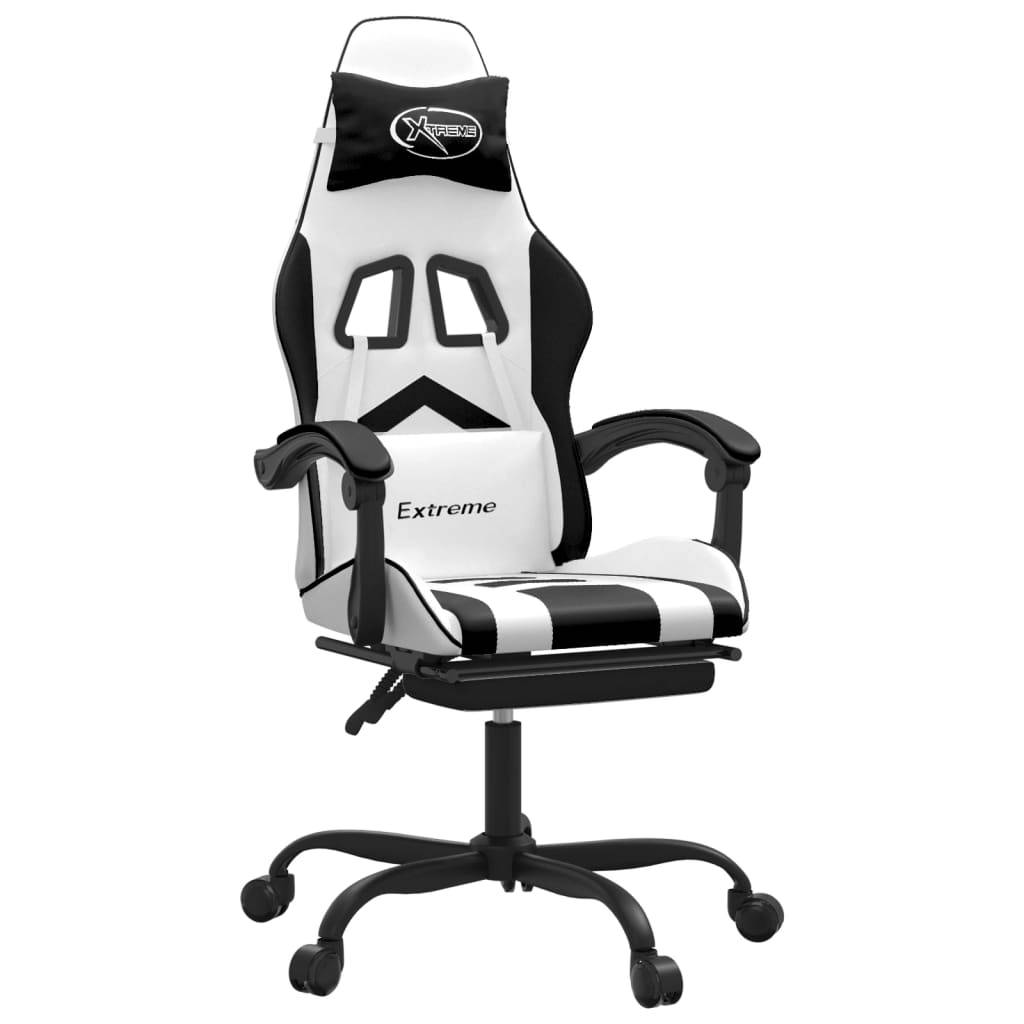 vidaXL Gaming-Stuhl mit Fußstütze Weiß und Schwarz Kunstleder