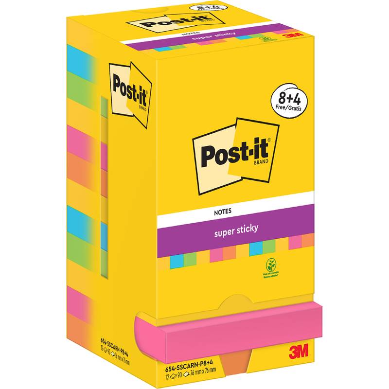 Post-it Haftnotizen super sticky notes, 76 x 76 mm, 8+4