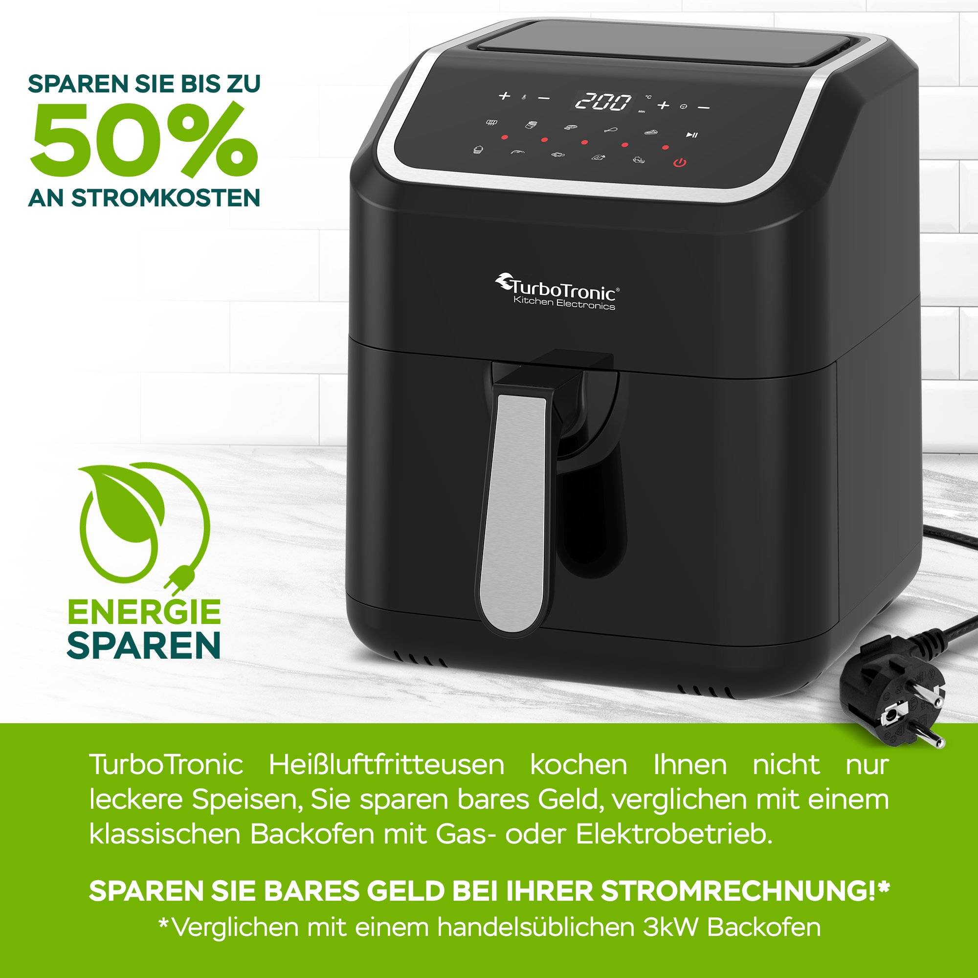 Heissluftfritteuse XL, 5 Liter - AF12 - digitale XL Heißluftfritteuse, 10 Programme, Airfryer, Fritteuse ohne Fett / Öl, 100°C - 200°C Airfryer Lu