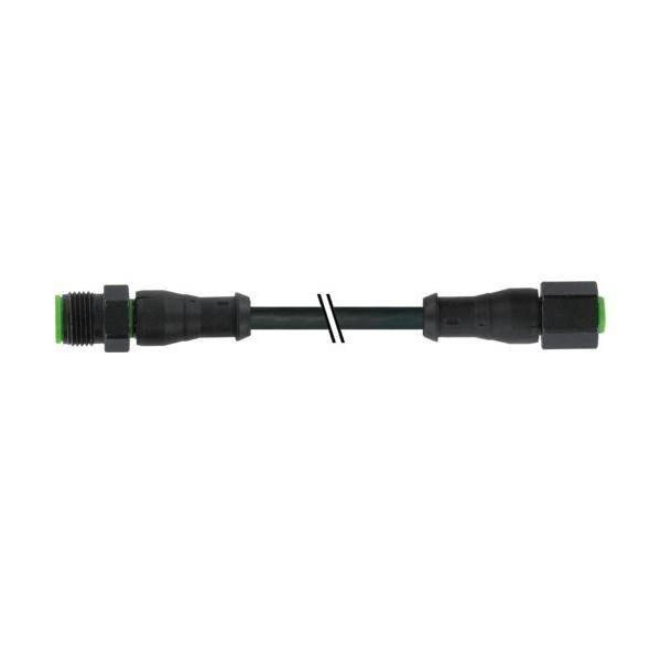 Schwarzer koaxialer Kabeladapter mit Gewindeanschlussenden und einem kurzen zentralen Kabelsegment auf weißem Hintergrund.